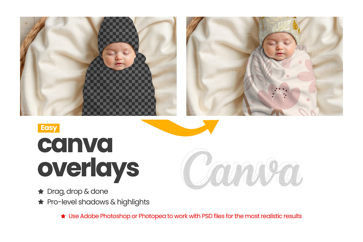 Baby Swaddle & Beanie Mockup Set, an Apparel Mockup by Mockups Studio (Photo 2 of 8)