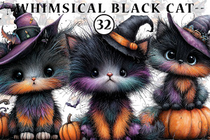Whimsical black cat Clipart, an Illustration by CreationArt