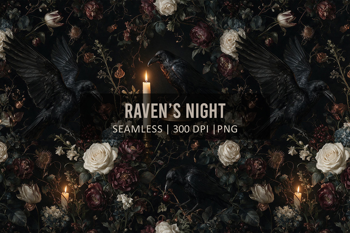 RAVEN'S NIGHT Seamless Pattern, a Pattern Graphic by AYAKA Studio Co. (Photo 1 of 10)