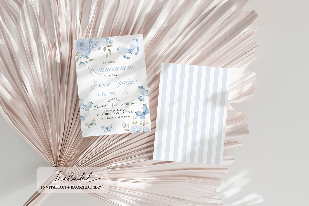 Blue Quinceanera Invitation, a Templates & Theme by VeliusCreativeStudio (Photo 2 of 3)