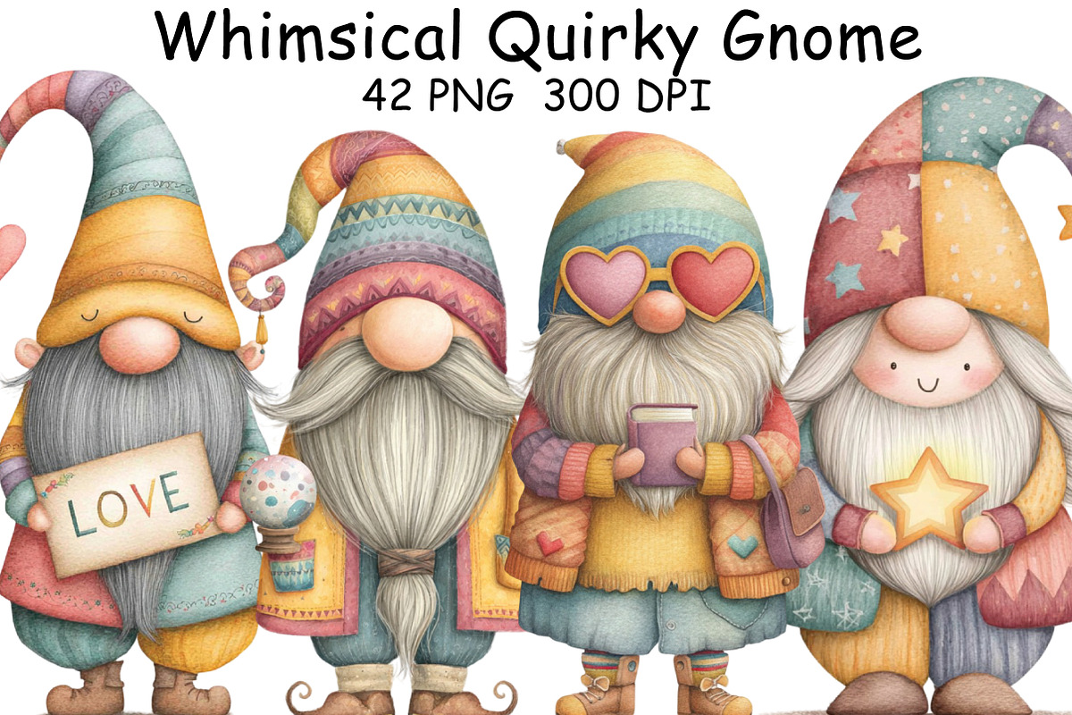 Whimsical Quirky Gnome Clipart, an Illustration by CraftArtStudio (Photo 1 of 6)