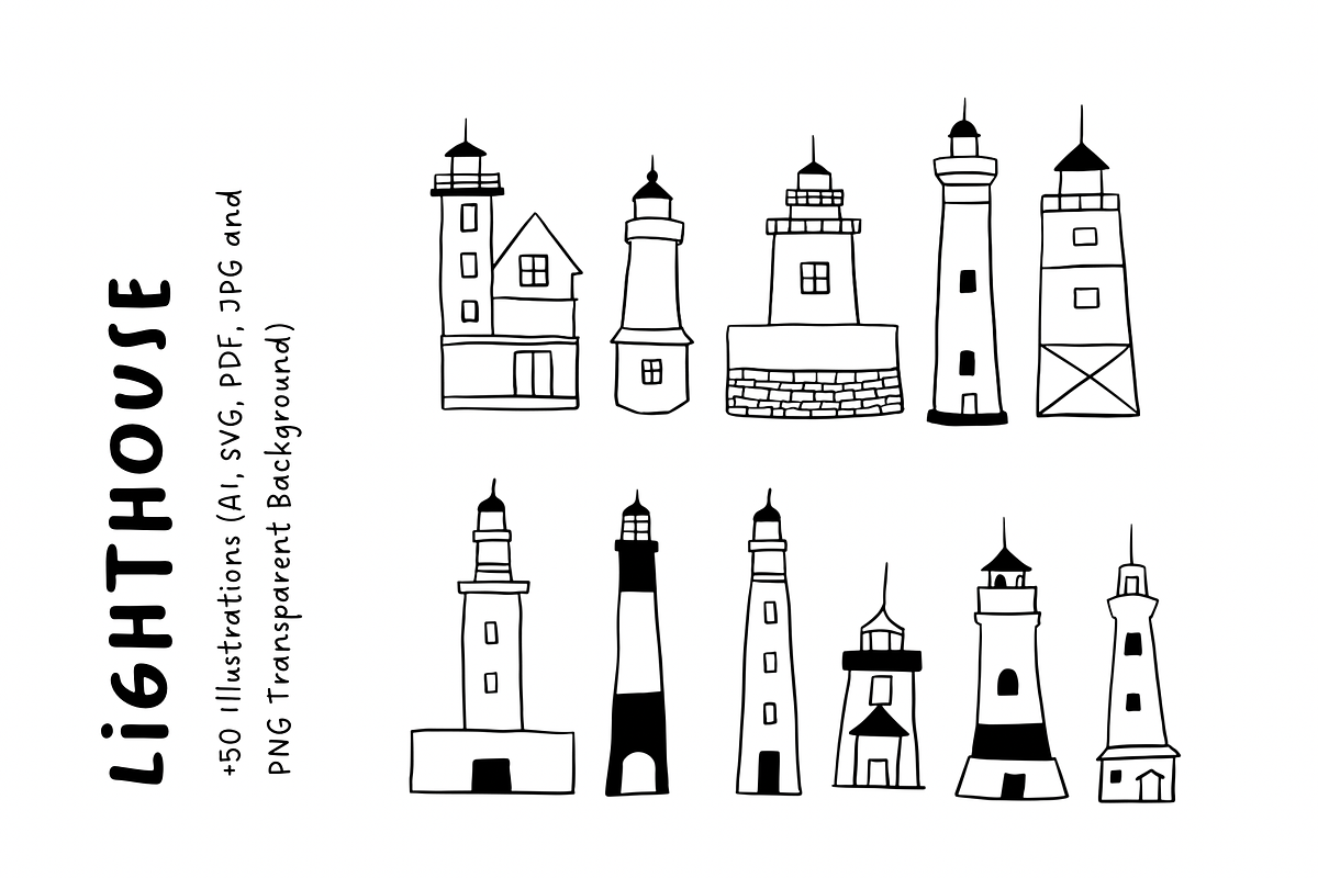 50+ Lighthouse Hand-Drawn Set, an Object Illustration by The Journey Atelier (Photo 6 of 6)