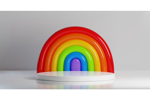 3D rainbow arch behind white round, an Illustration by art PVP - market