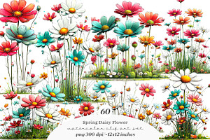 Whimsical spring daisy flower clipar, an Illustration by SinaCreation