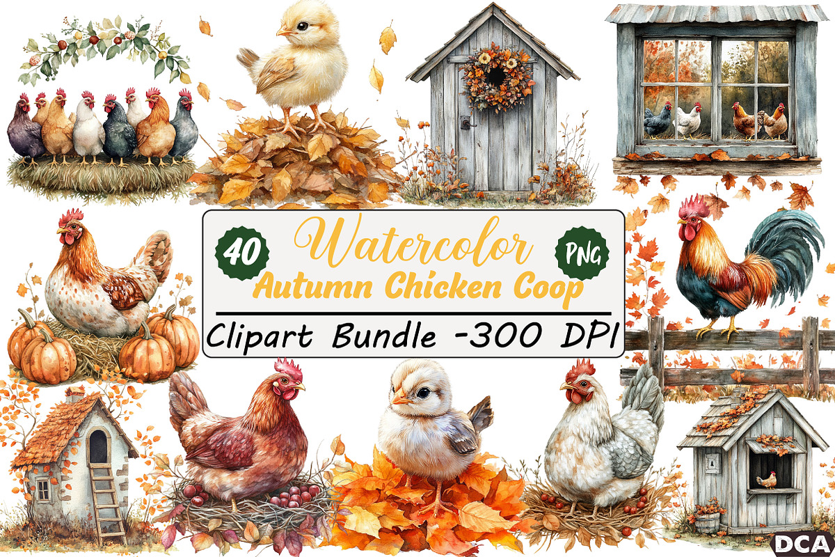 Autumn Chicken Coop Clipart, an Illustration by DreamCafeArt (Photo 1 of 7)
