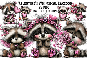 Valentine's Whimsical Raccoon Clipar, an Illustration by Dream Creation