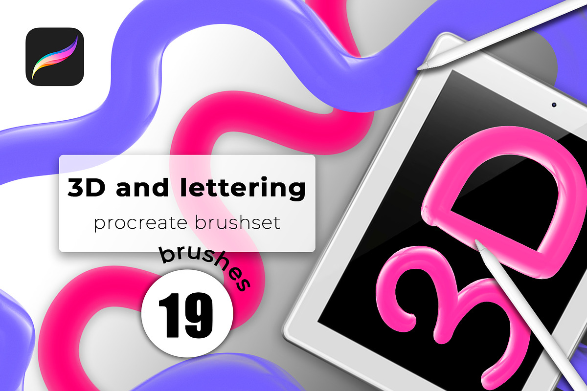3D and Lettering Procreate Brushset, a Brush Add-On by Eves_Aquadreams (Photo 1 of 5)