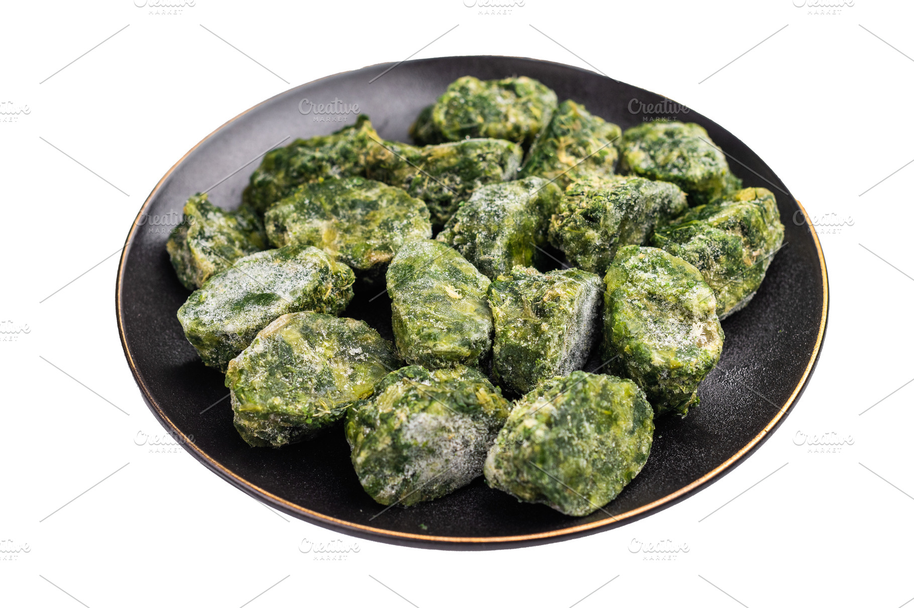 Green, icy spinach portions ready for cooking, served in a rusti, a Food & Drink Photo by composter-box@mail.ru