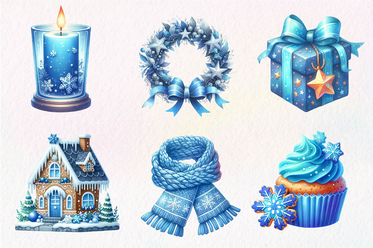 Blue Christmas Clipart Sublimation, an Illustration by Dream Creation (Photo 4 of 7)