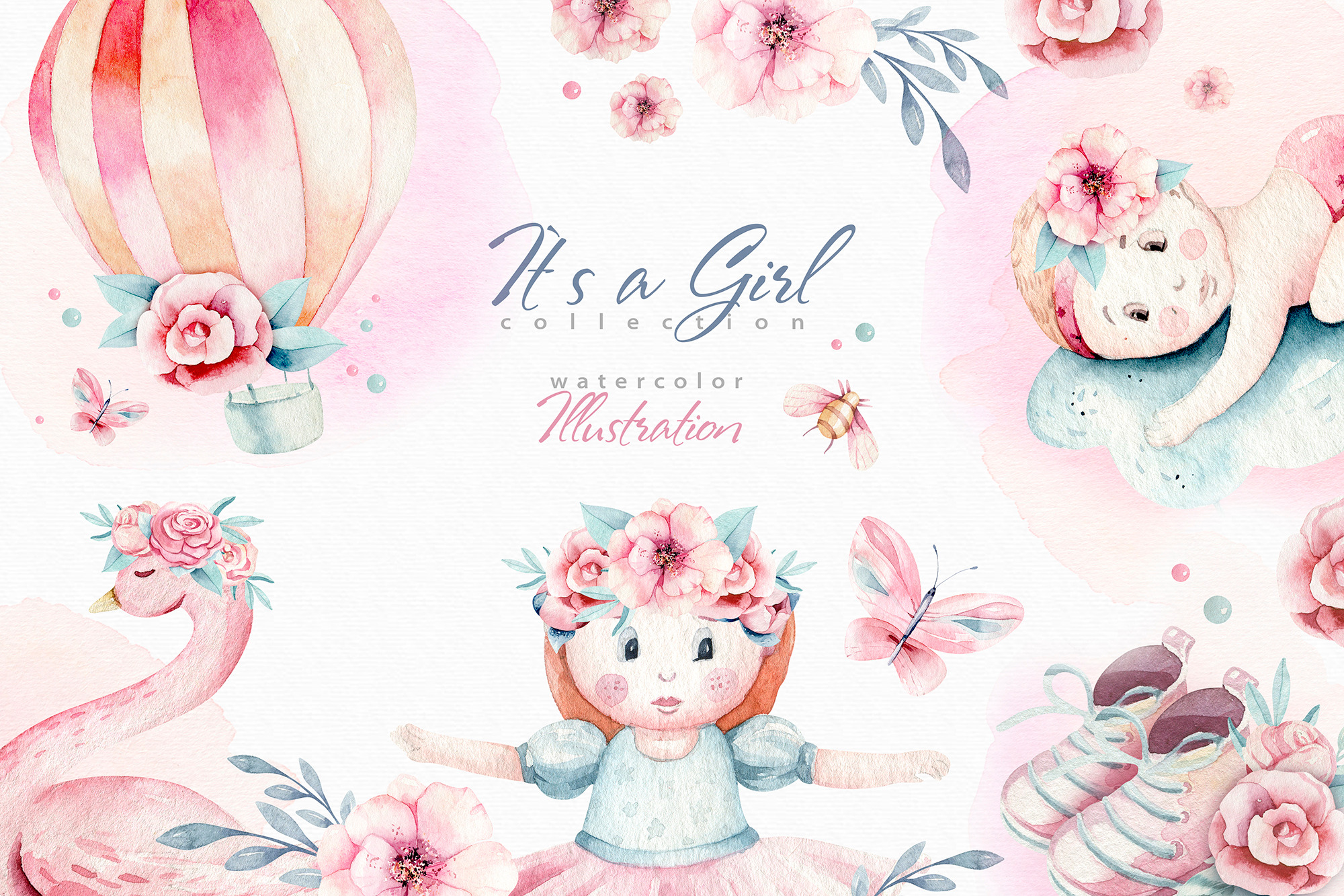 Baby girl watercolor collection, a Decorative Illustration by Peace ART
