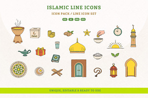 Islamic Line Icon Set Ramadan & Eid