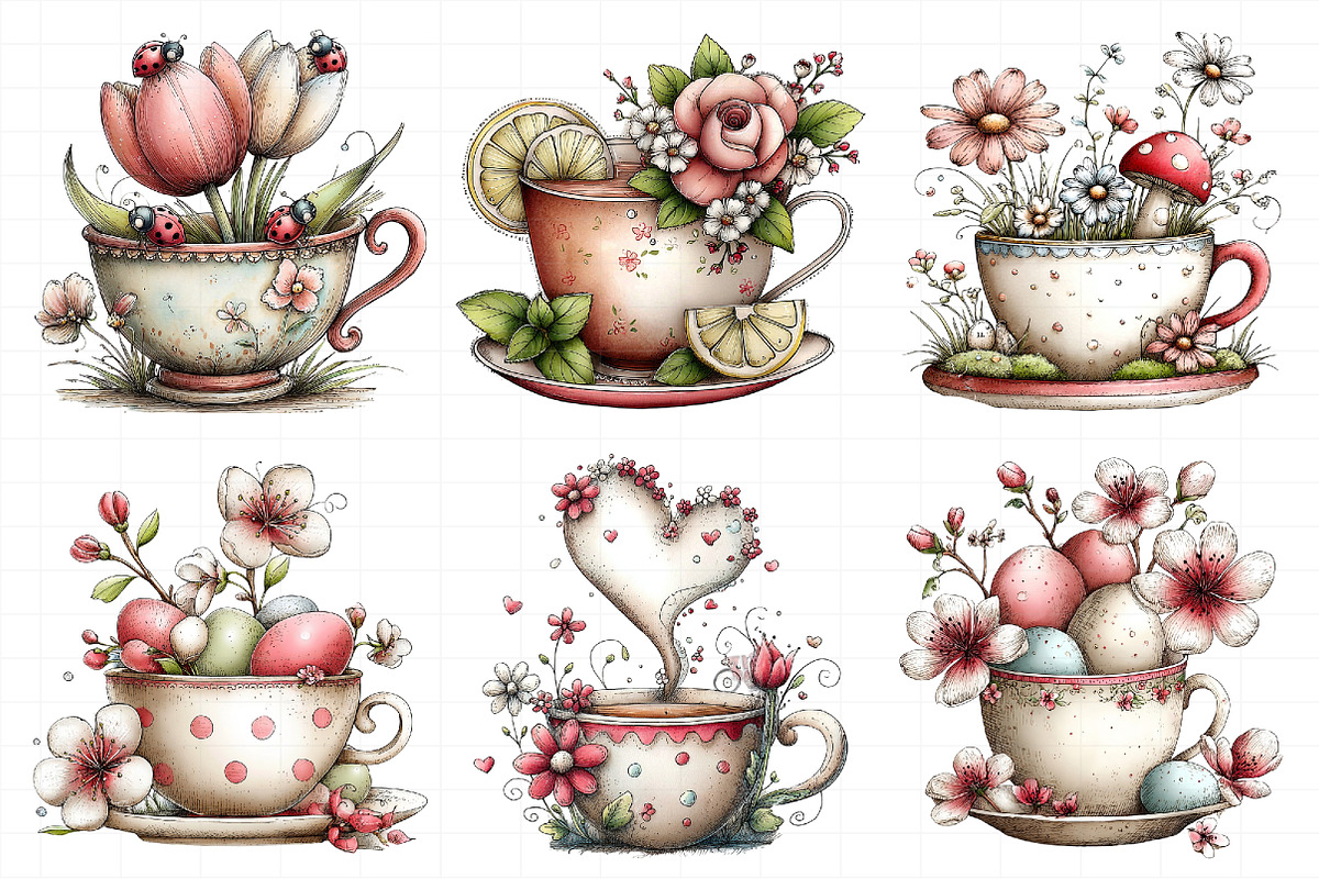 Whimsical Spring Tea Cup Clipart, an Illustration by Daily.Designs (Photo 5 of 7)