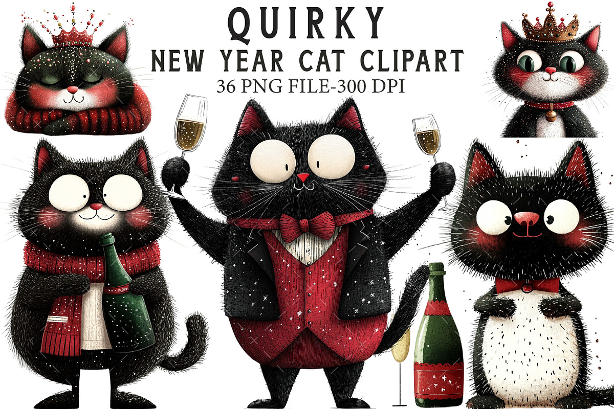 New Year Cat Clipart, an Illustration by Libby Wishes (Photo 1 of 7)