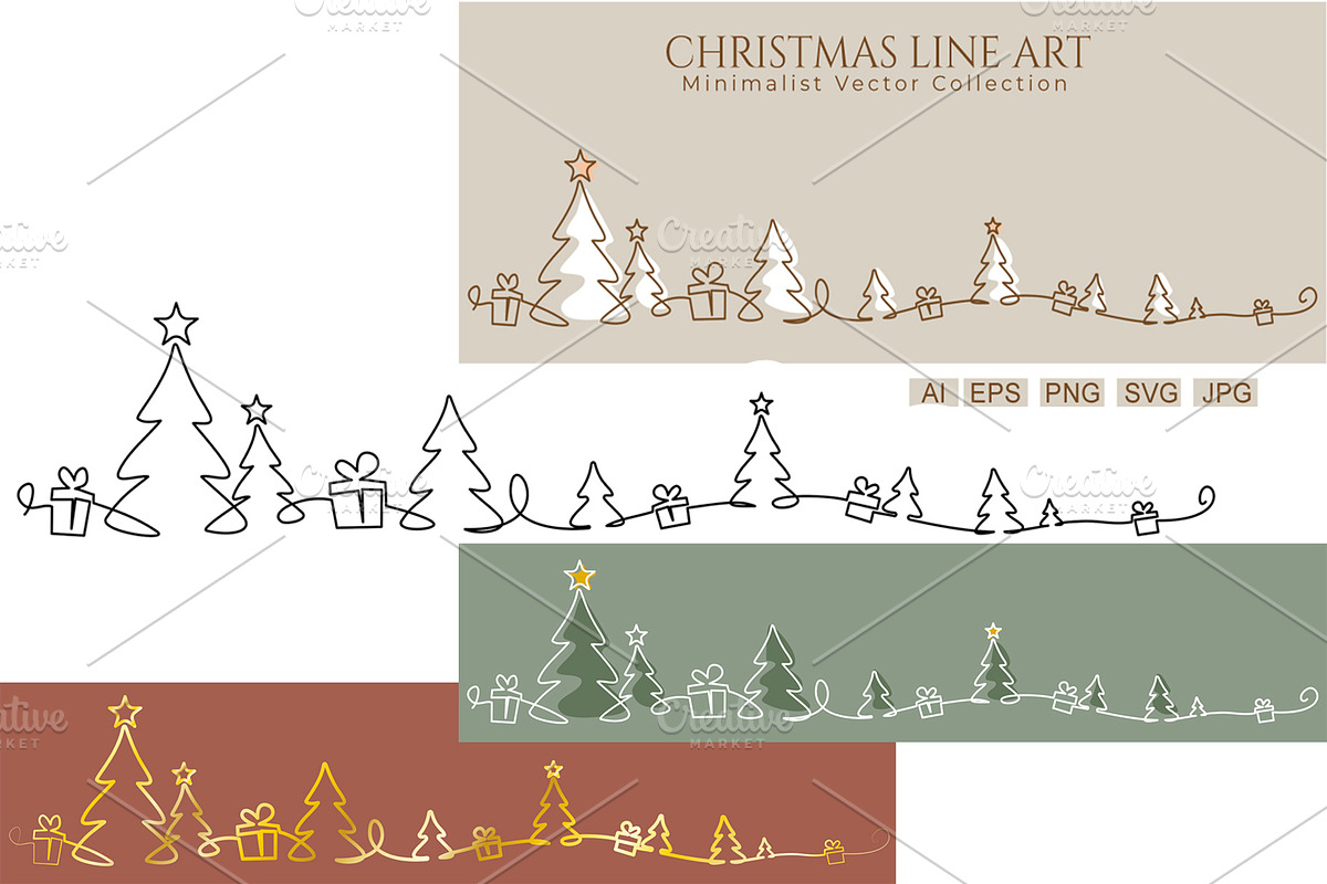 Christmas Landscape. Line Art vector, an Object Graphic by Valenty (Photo 1 of 5)