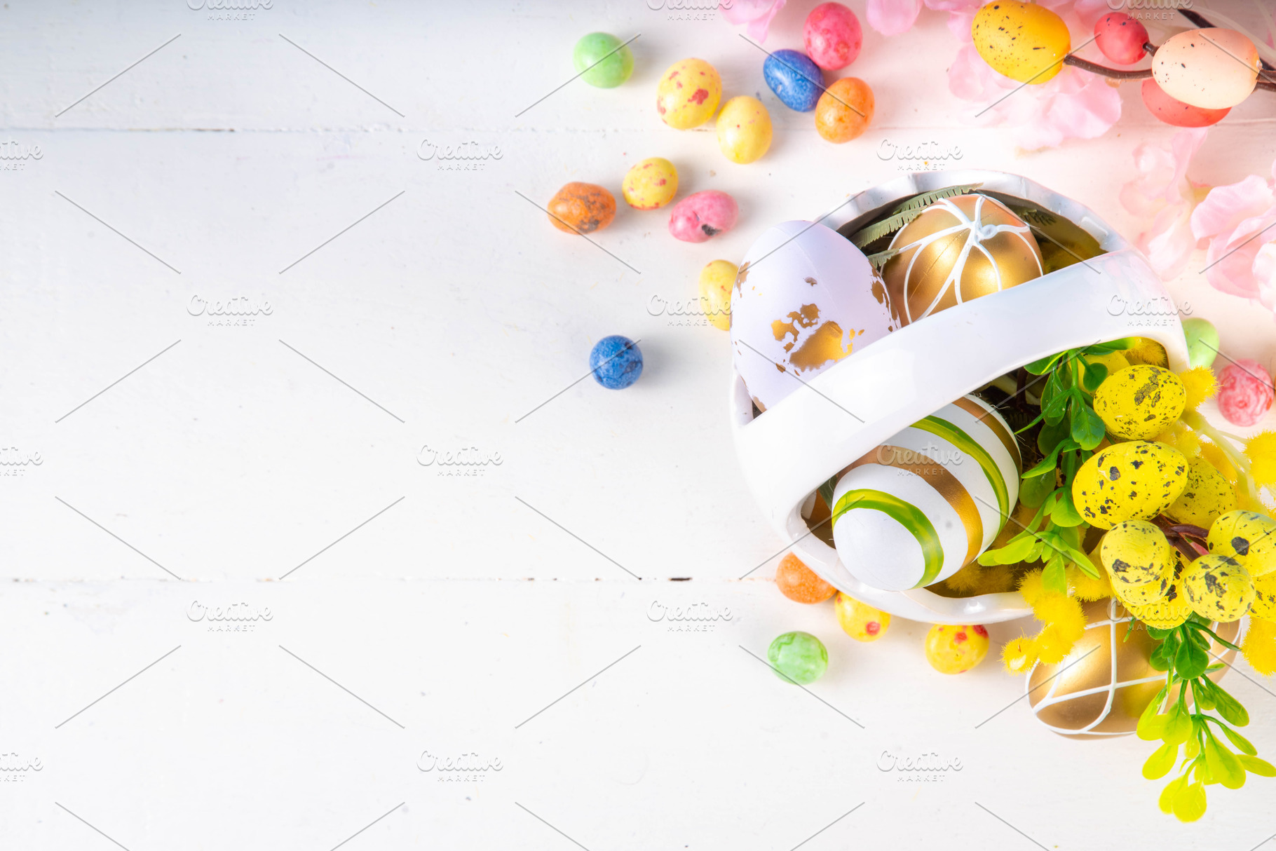 Happy Easter background with  Easter eggs basket, a Holiday Photo by Rimma