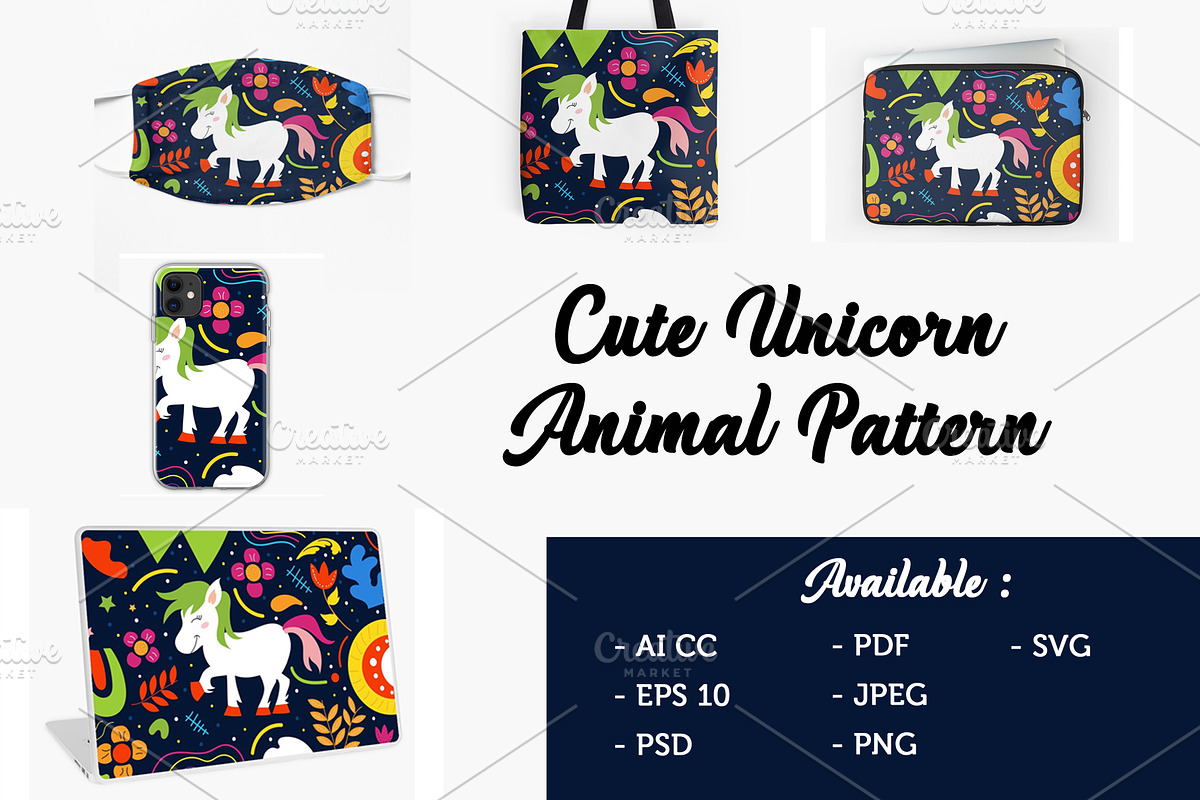 Cute Ponny Unicorn pattern, an Animal Illustration by bungamustia