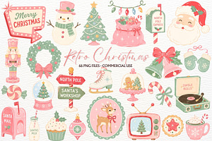Retro Christmas Clipart Holiday PNG, a Seasonal Illustration by SugarCloudStudioArt