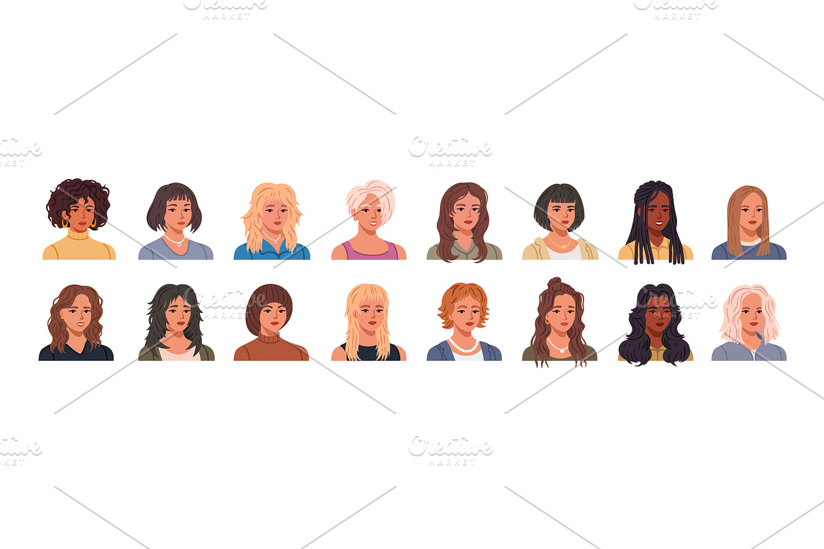 Set of female with trendy haircuts, a Person Illustration by Yayasya