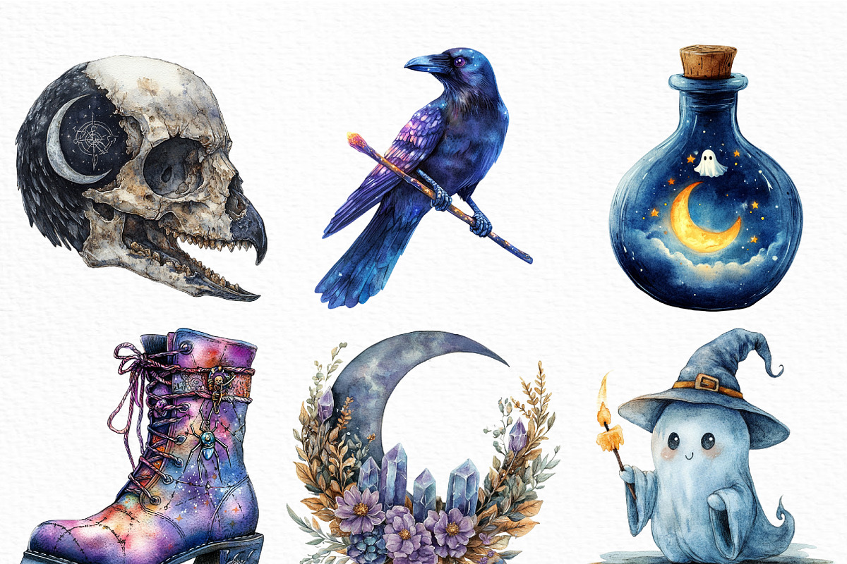 Halloween Mystical Witch Clipart, an Illustration by Craft Nest (Photo 3 of 6)