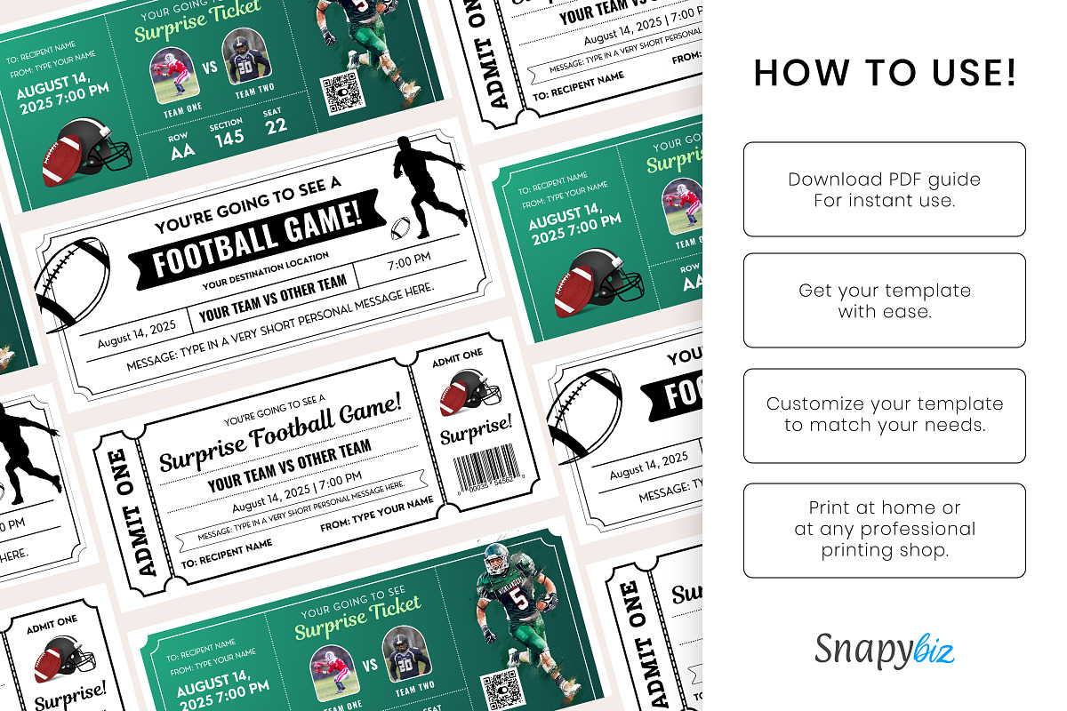 Football Ticket Canva Template, a Card Template by Snapybiz (Photo 2 of 10)