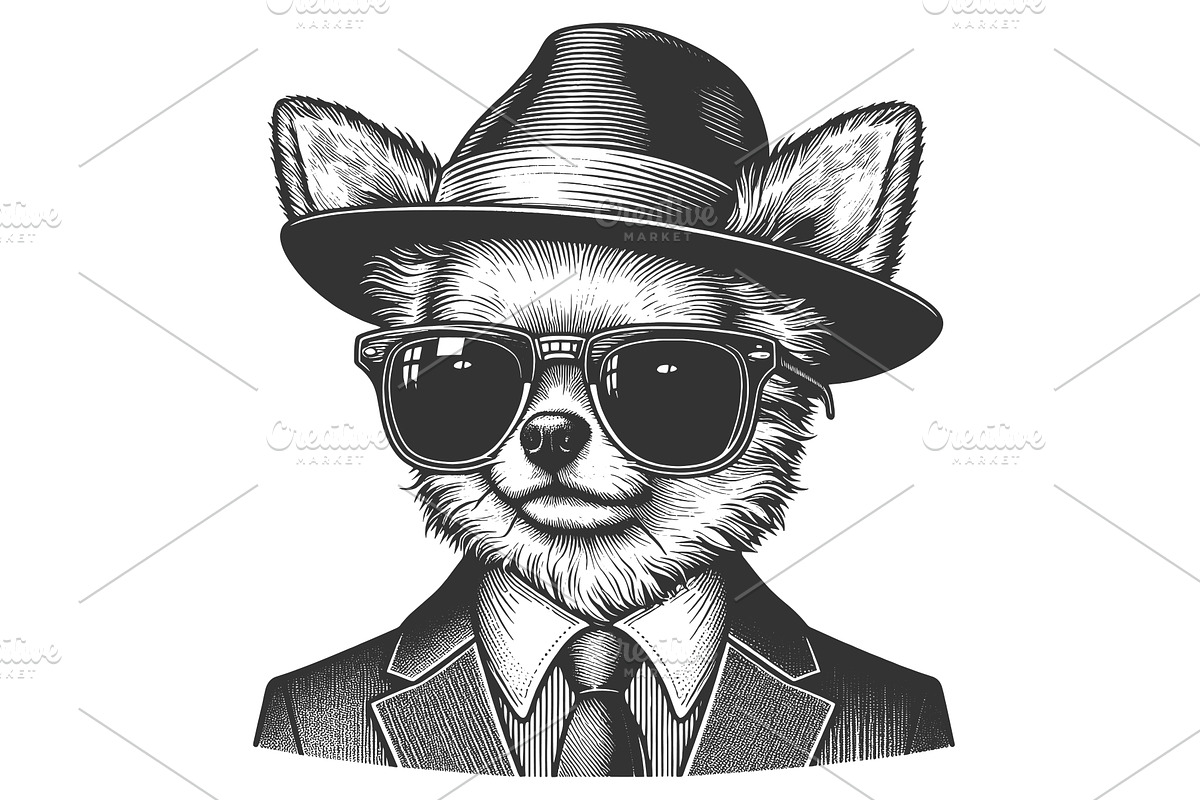 Chihuahua businessman Sunglasses, an Animal Illustration by AlexArt