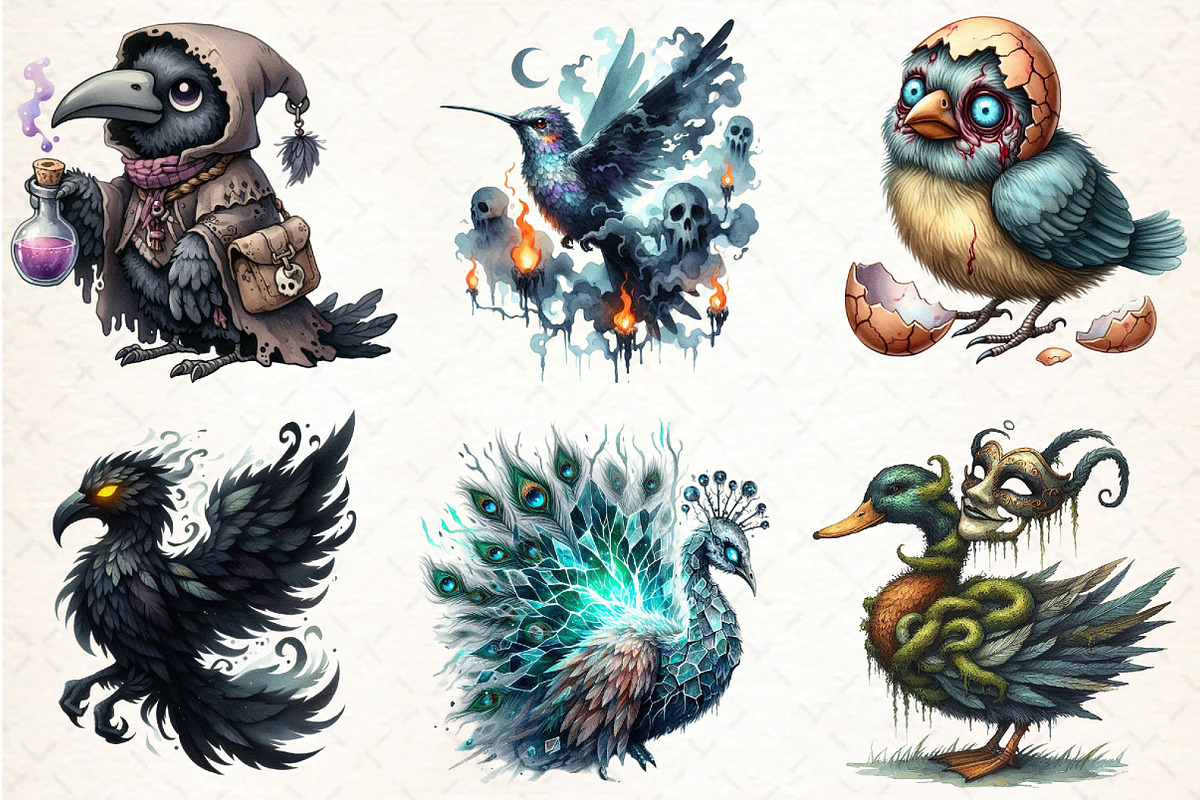 Spooky Halloween Quirky Birds Clipar, an Illustration by DreamCafeArt (Photo 4 of 7)