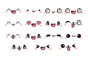 Cartoon Kawaii Face Set Illustration