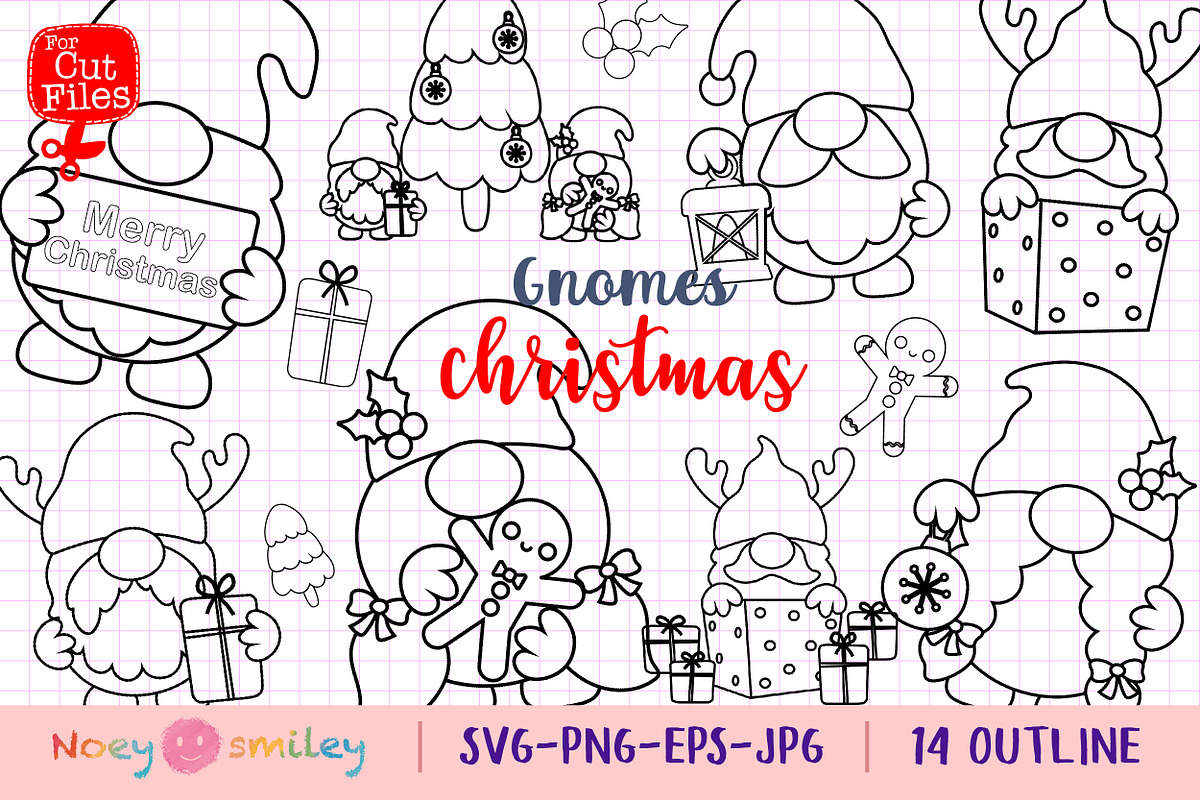 Gnomes Christmas Outline Clipart, a Decorative Illustration by Noey smiley (Photo 1 of 6)