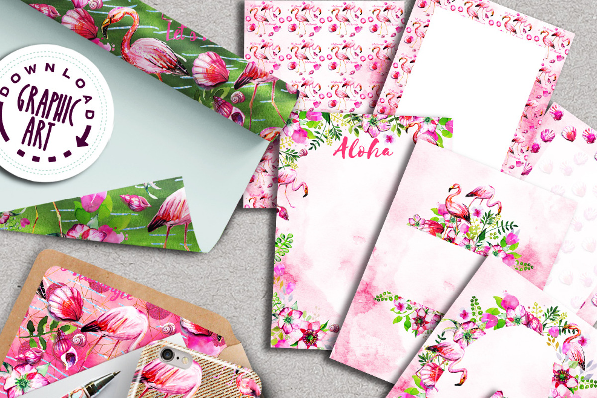 Flamingo Digital Pattern Paper Set, an Illustration by Download Graphic Art (Photo 6 of 9)