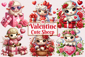 Valentine Cute Sheep Clipart Bundle, a Seasonal Illustration by Craft Nest