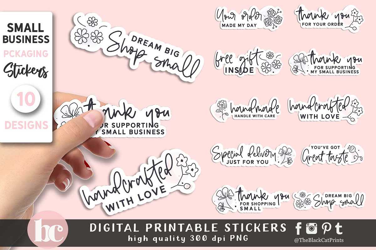 Floral Packaging Sticker Pack PNG, a Work Illustration by TheBlackCatPrints (Photo 1 of 3)
