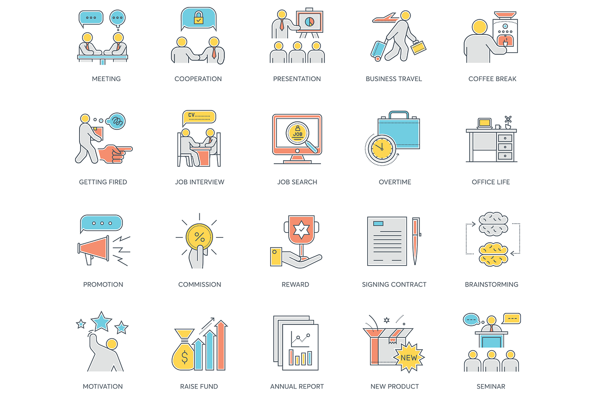 85 Business Color Line Icons, an Outline Icon by Flat Icons (Photo 2 of 6)
