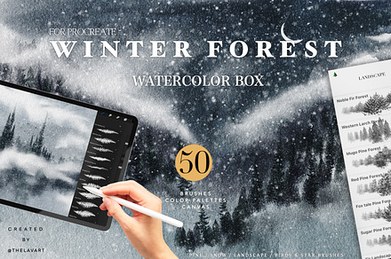 Winter Forest Box for Procreate, a Brush Add-On by Liquid Amethyst Art