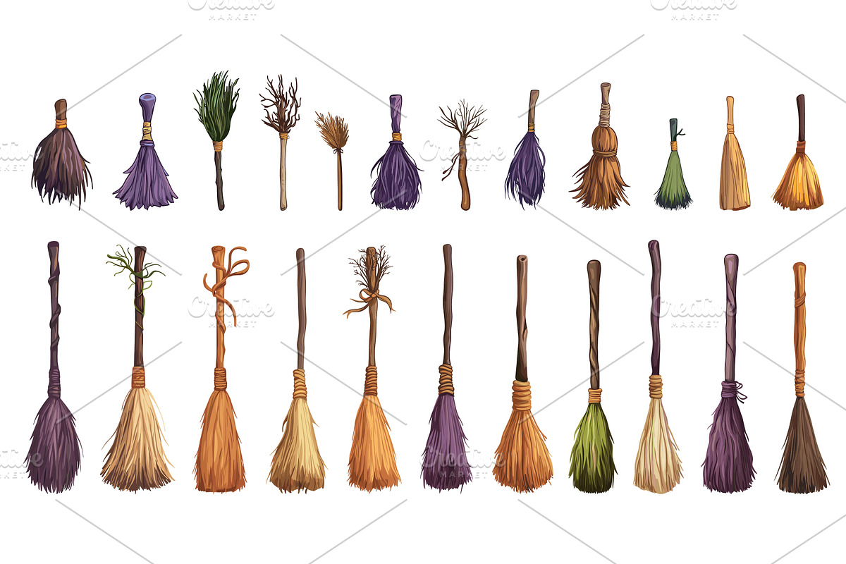 Cartoon witch brooms. Isolated, an Object Illustration by Valerie Bodnar