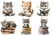 Cute Cat with Book Sublimation png, an Illustration by Watercolor design (Thumbnail 3 of 11)