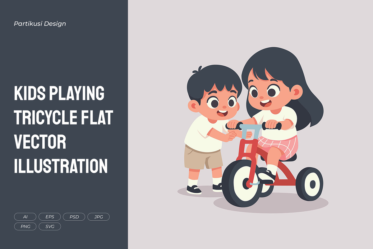 Kids Playing Tricycle Flat Vector, a Person Illustration by Partikusi Design (Photo 1 of 3)