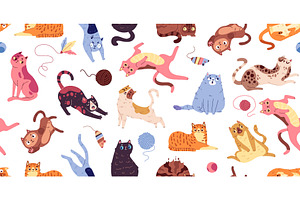 Cute doodle cats seamless pattern, an Animal Illustration by Ksania