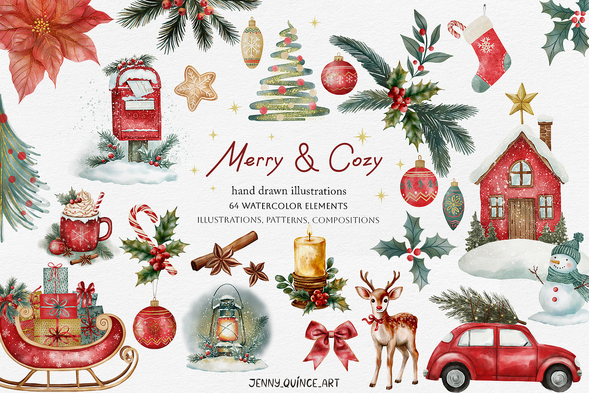 Christmas Holiday Vintage Collection, a Seasonal Illustration by Jenny Quince (Photo 1 of 12)