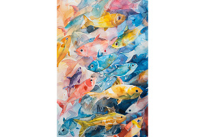 Colorful Watercolor Fish School Art, an Animal Illustration by Art Paradise Studios