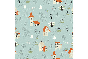 Seamless Pattern With Village In The