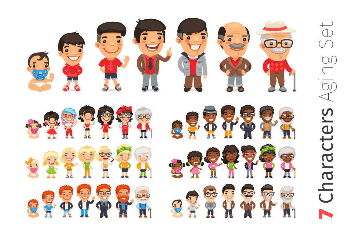 Seven Characters Aging Set, a Person Illustration by Voysla's Shop