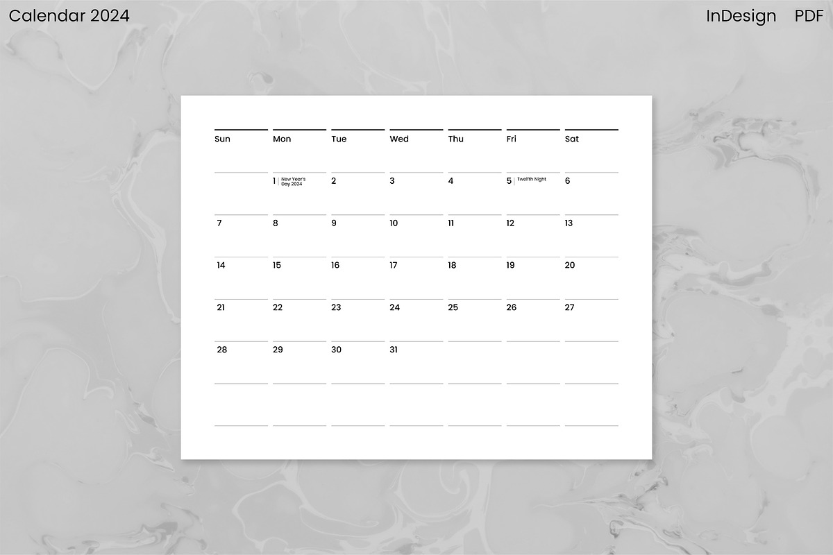 Minimalist Calendar 2024 (InDesign), an Object Graphic by Kessens (Photo 5 of 28)