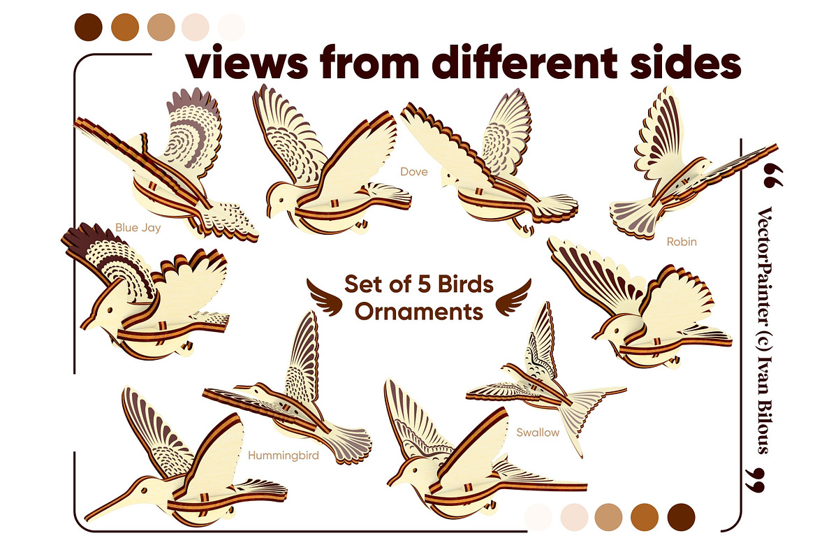 Set of 5 Bird Ornaments - Laser Cut, an Object Graphic by VectorPainter (Photo 17 of 21)