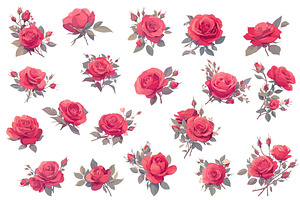 Set of cartoon rose flowers with, an Illustration by LadadikArt