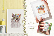 Watercolor Cats and Flowers, an Animal Illustration by TanataDesign (Thumbnail 8 of 9)
