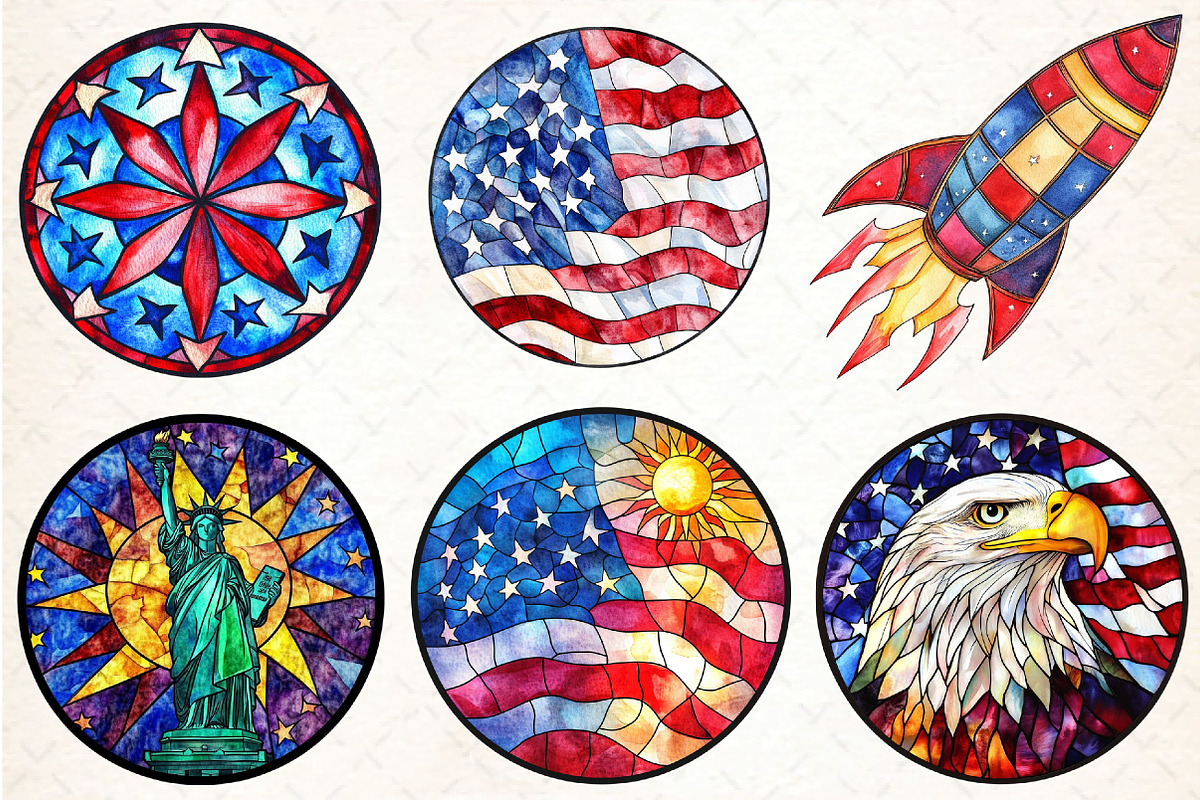 Stained Glass 4th of July Clipart, an Illustration by DreamCafeArt (Photo 4 of 9)