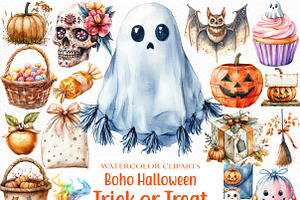 Boho Halloween Trick or Treat Clipar, an Illustration by Craft Nest