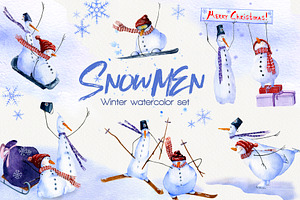 SNOWMEN Watercolor Winter Set