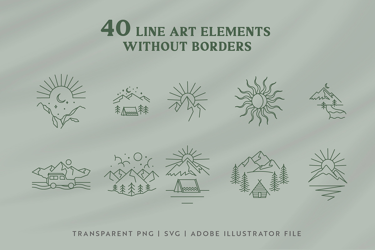 Adventure Line Art Graphic Set, a Branding & Logo Template by Ellen Carty Design (Photo 4 of 13)