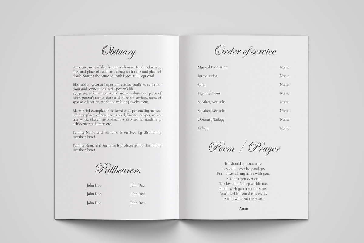 funeral program printing template, a Templates & Theme by TemplateLab (Photo 2 of 2)